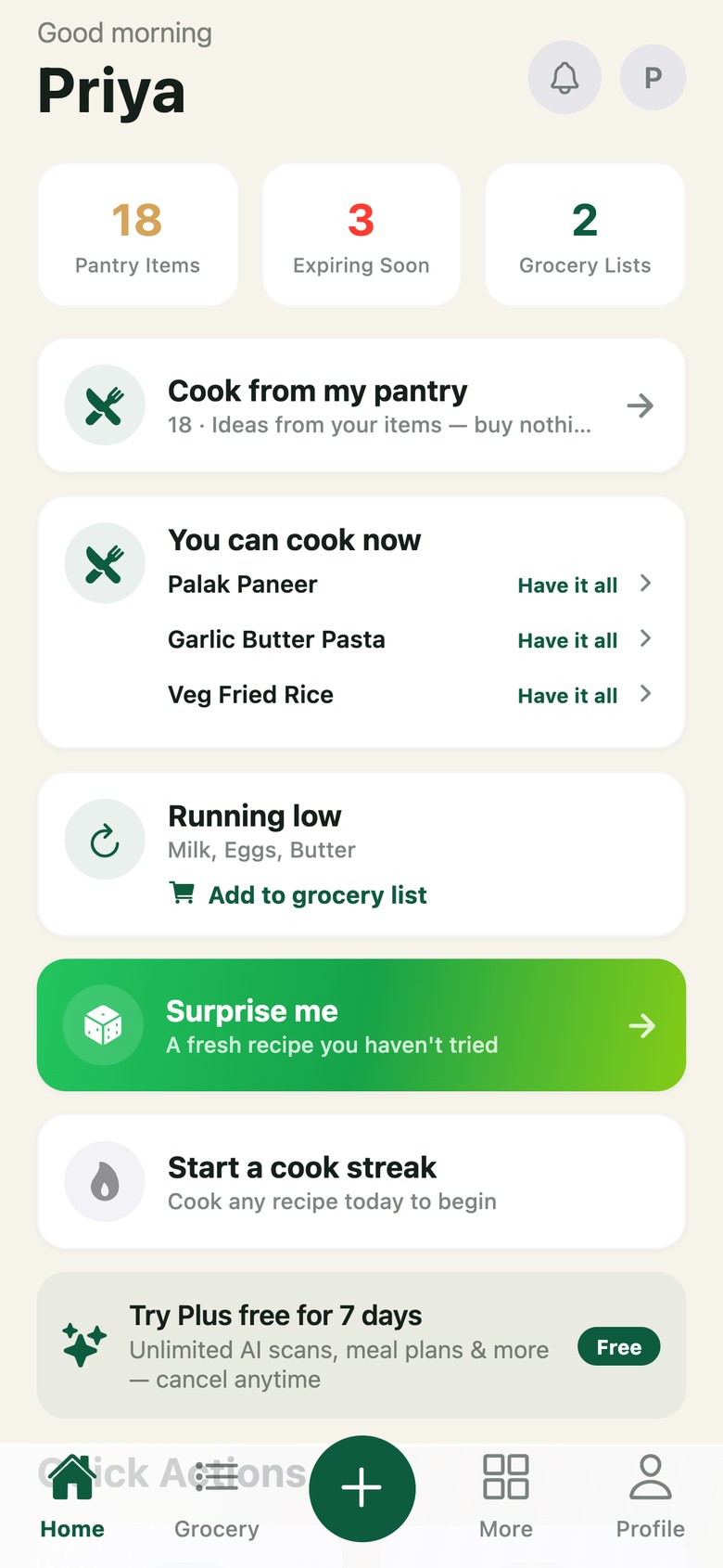 Grocerr home screen