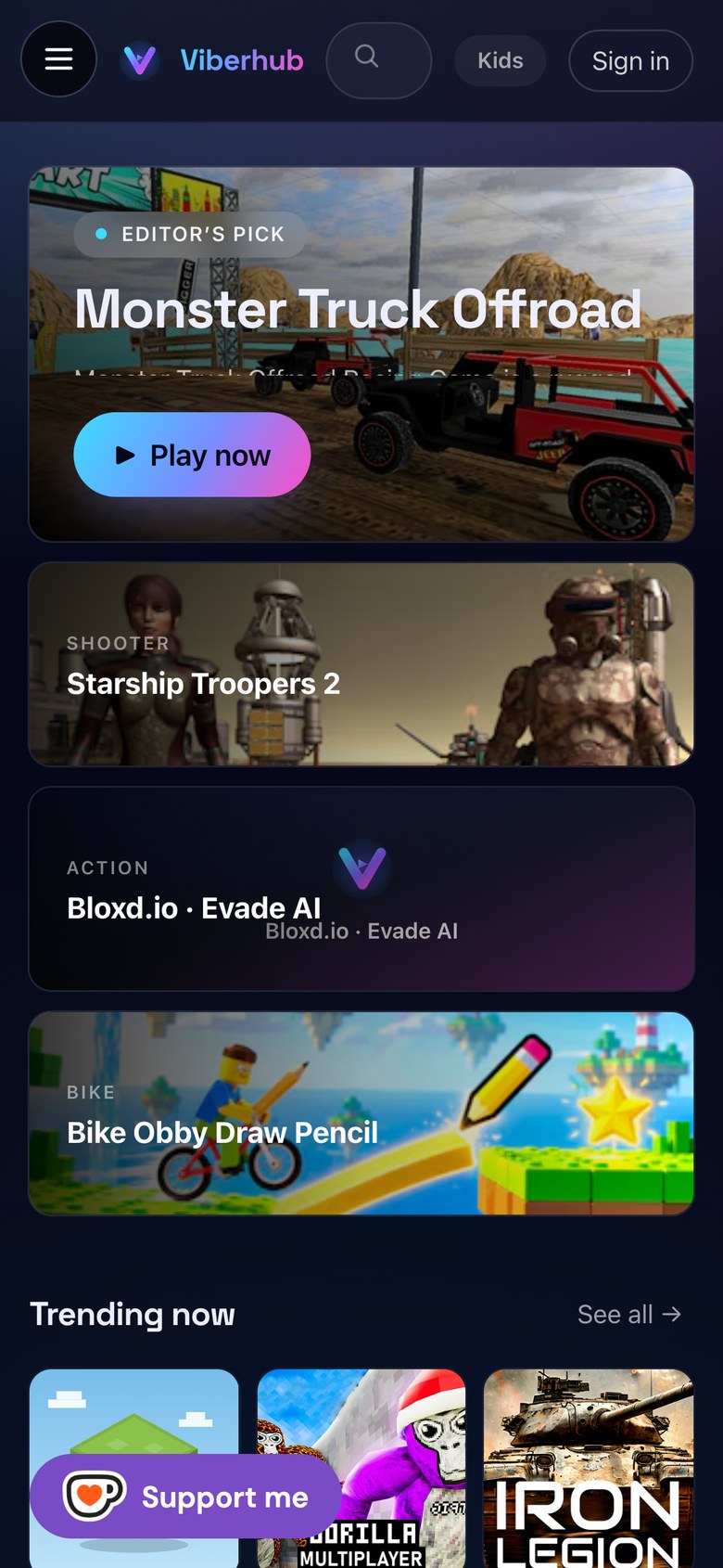 Viberhub home screen